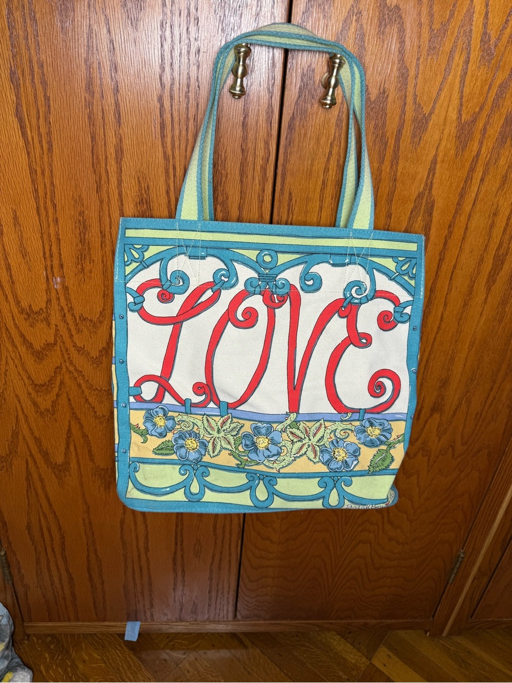 LOVE Floral Canvas Tote Bag in Blue, Yellow & Red